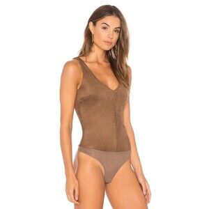 BCBGMAXAZRIA Mya Faux Suede Tank Bodysuit In Light Brown Mocha Size M $153